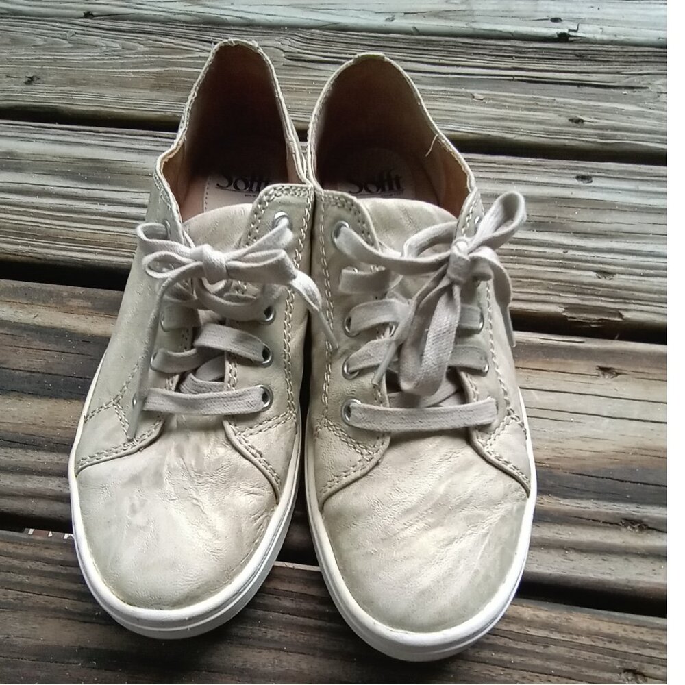 Sofft Baltazar Sneaker Soft Leather Shoes Women’s Size 8M Beige Gold Metallic